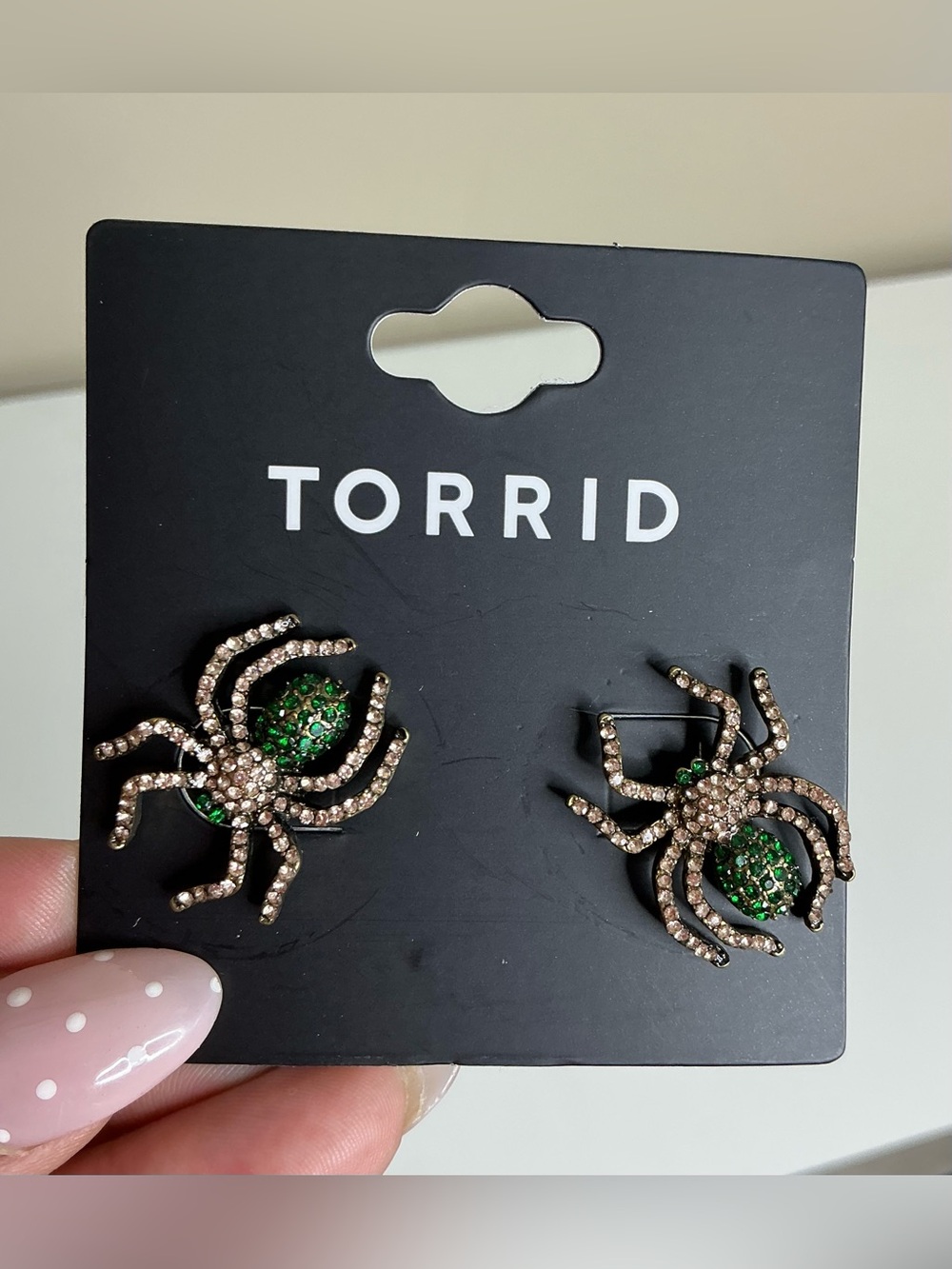 Torrid Green/ White Rhinestone spider earrings Halloween Gothic style NWT
